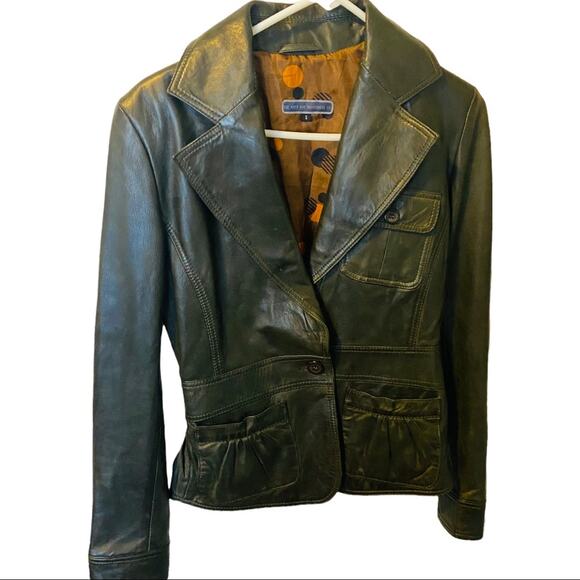 The Knits and Outerwear Co. Olive Green Single Button Leather Jacket, Sz S - Picture 2 of 11